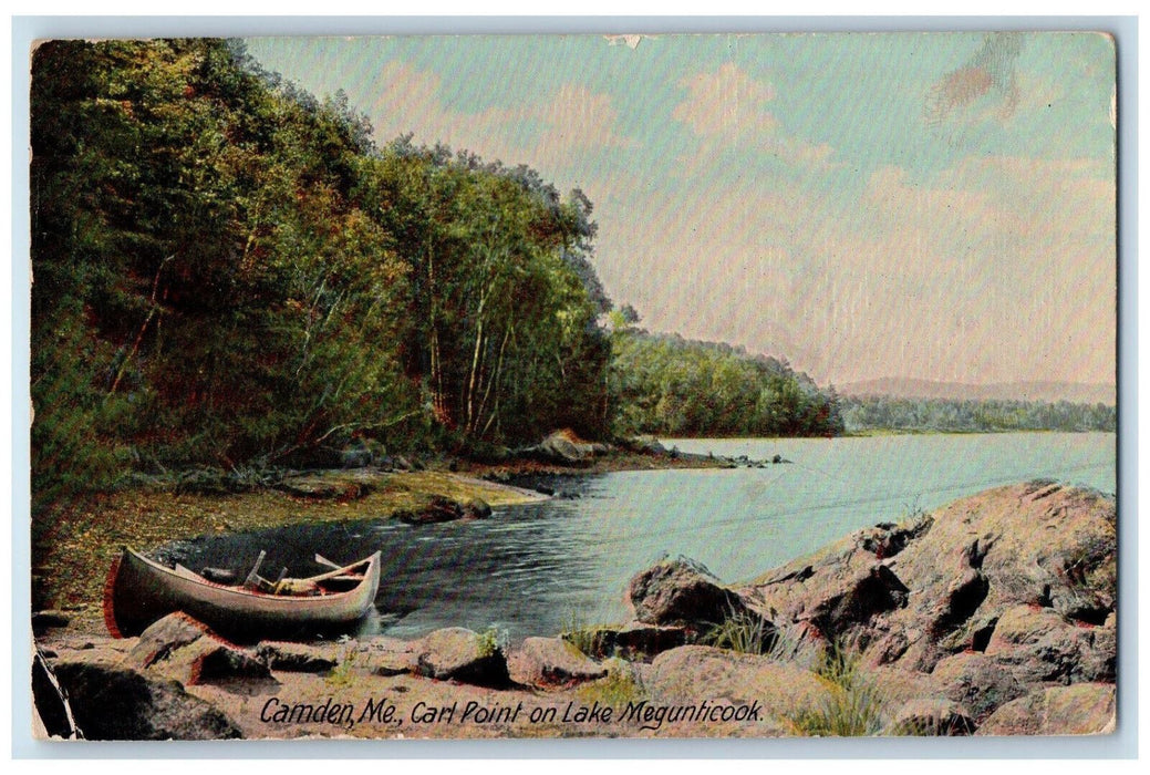 1910 Boat on Side, Carl Point on Lake Megunticook Camden Maine ME Postcard