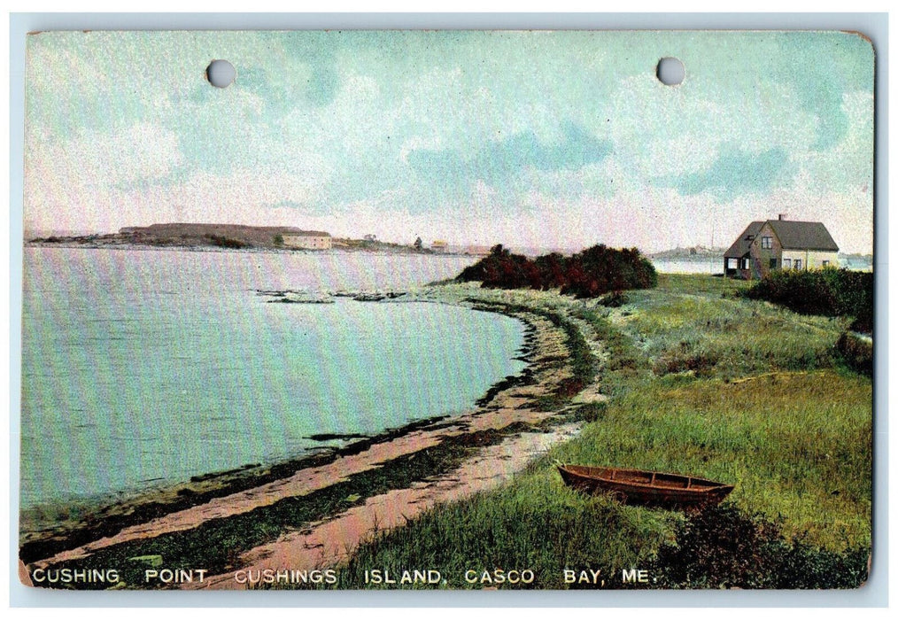 c1905 Boat, House, Cushing Point Cushings Island Casco Bay Maine ME Postcard
