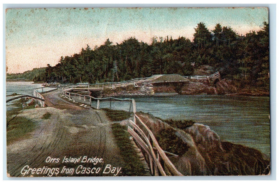 1915 Orrs Island Bridge Greetings from Casco Bay Maine ME Posted Postcard