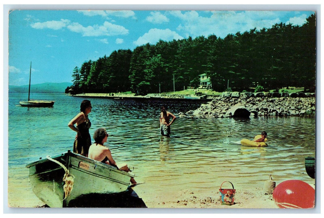 c1950's The Beach Migis Lodge on Sebago Lake South Casco Maine ME Postcard