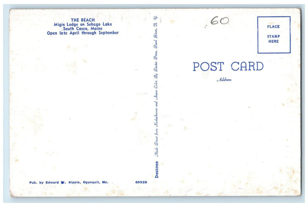 c1950's The Beach Migis Lodge on Sebago Lake South Casco Maine ME Postcard