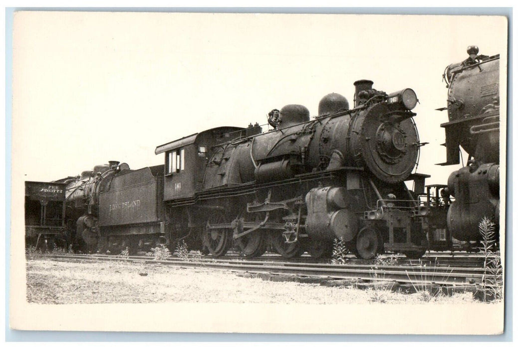 c1940's Long Island Locomotive Train # 141 Rail Yard Railway RPPC Photo Postcard