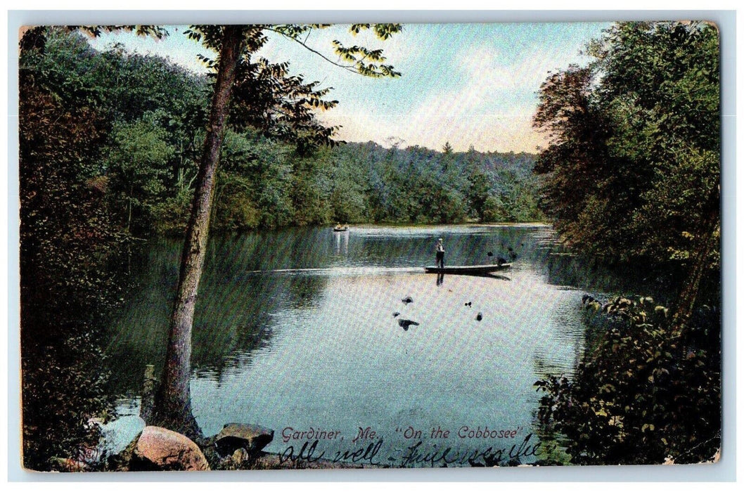 1906 On The Cobbosee Canoeing Gardiner Maine ME Posted Antique Postcard