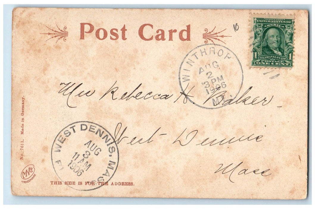 1906 On The Cobbosee Canoeing Gardiner Maine ME Posted Antique Postcard