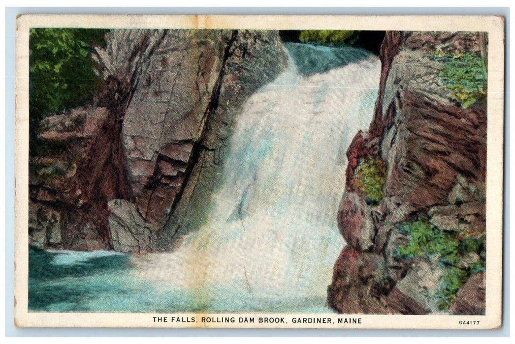 1937 The Falls Rolling Dam Brook Gardiner Maine ME Posted Vintage Postcard