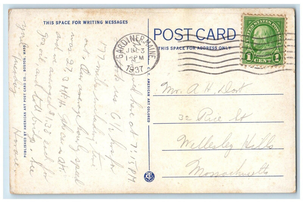 1937 The Falls Rolling Dam Brook Gardiner Maine ME Posted Vintage Postcard