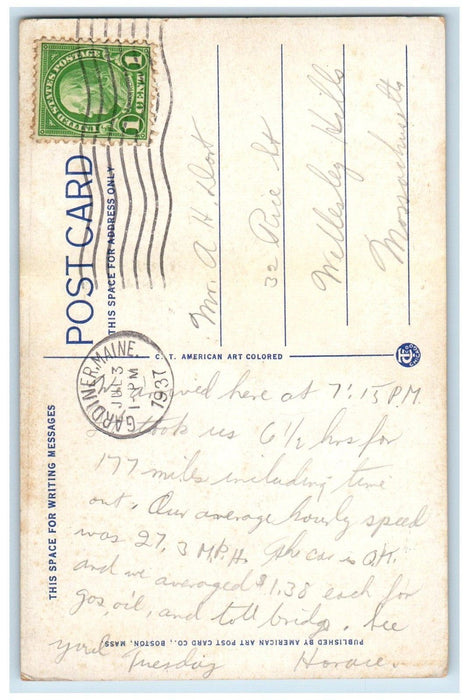 1937 The Falls Rolling Dam Brook Gardiner Maine ME Posted Vintage Postcard