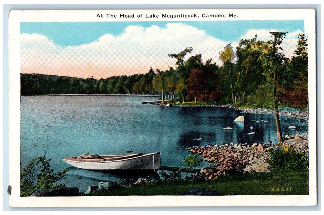c1920's Boat, At The Head of Lake Megunticook Camden Maine ME Posted Postcard
