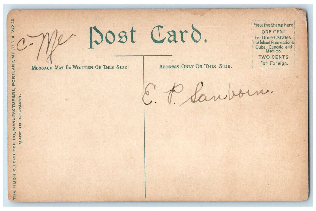 c1910 Boat Canoeing, Megunticook Mount from the Lake Camden Maine ME Postcard