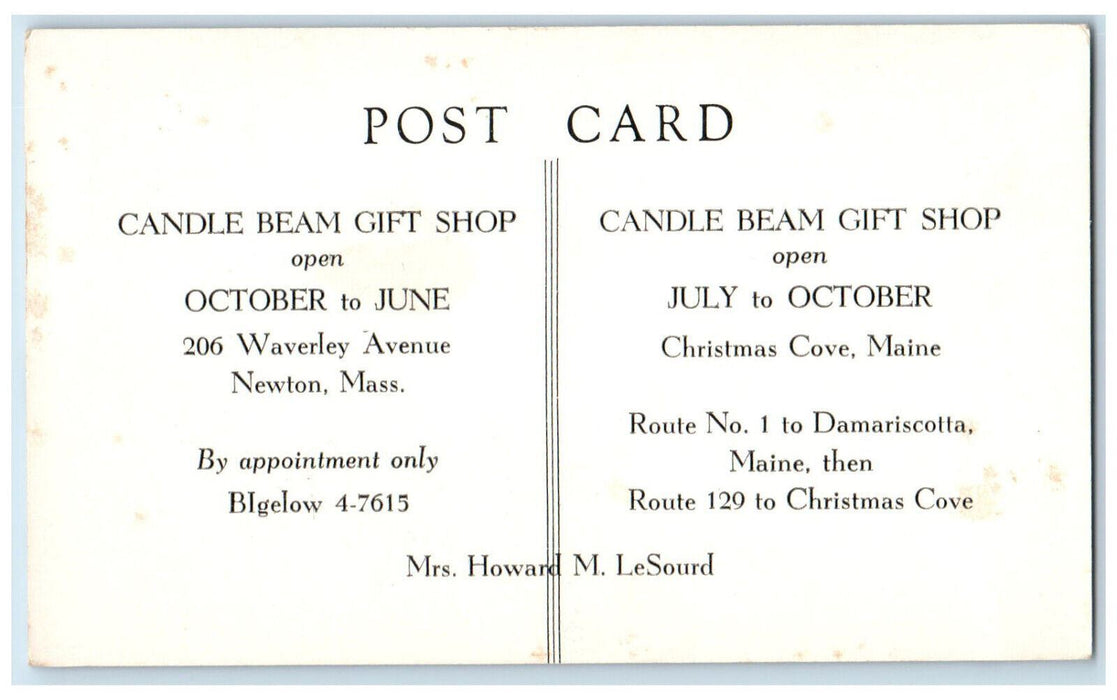 c1940's Candle Beam Gift Shop, Christmas Cove Maine ME Advertisment Postcard