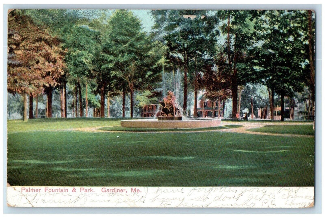 1909 View Of Palmer Fountain And Park Gardiner Maine ME Posted Antique Postcard