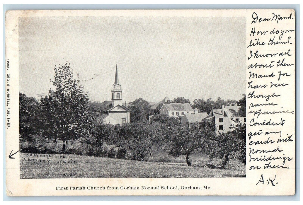1906 First Baptist Church From Gorham Normal School Gorham Maine ME Postcard