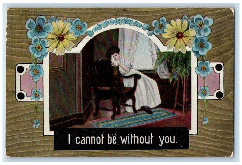 1910 Woman I Cannot Be Without You Flowers Art  Nouveau Gresham WI Postcard