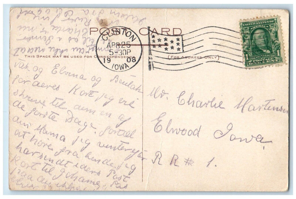 1908 Man Cigar Smoke Aggravating Taking Hat Restaurant Clinton Iowa IA Postcard