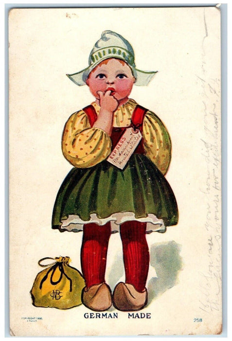 1909 Dutch Girl Finger Bite German Made Delmar Iowa IA Posted Antique Postcard