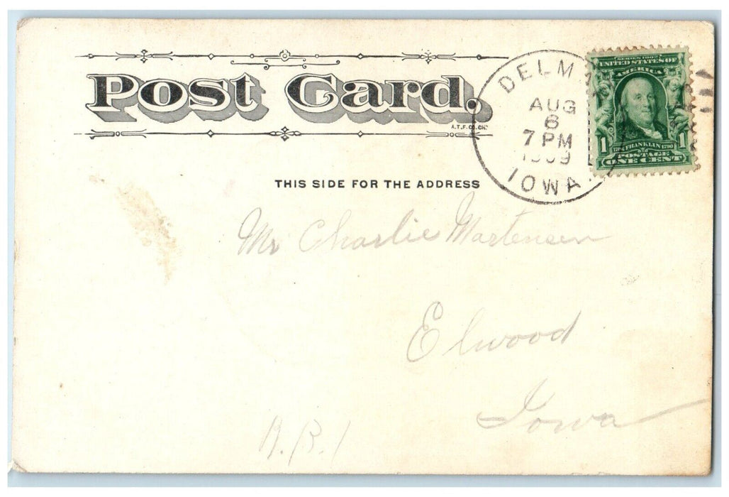 1909 Dutch Girl Finger Bite German Made Delmar Iowa IA Posted Antique Postcard