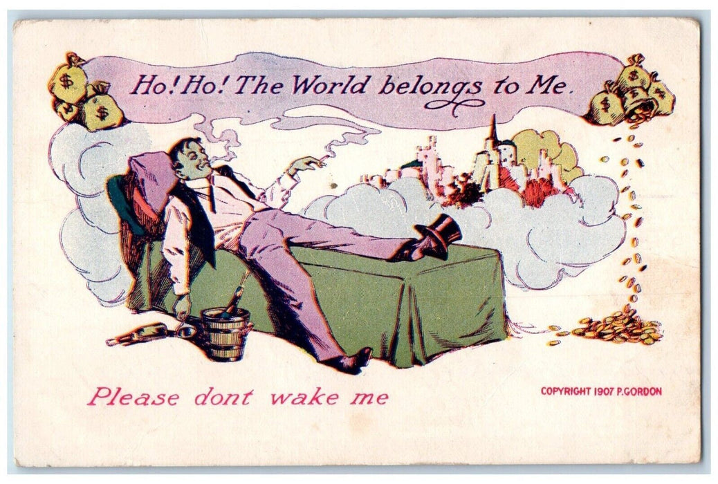 c1910's Drunk Man Cigar Smoke Dreaming Maquoketa Iowa IA Posted Antique Postcard