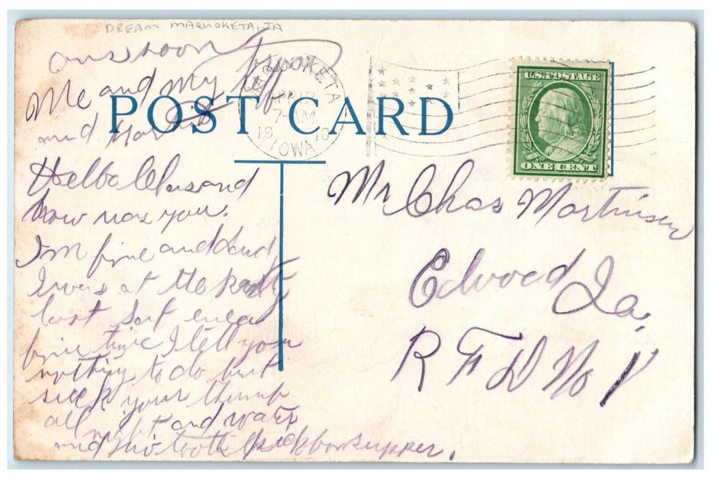 c1910's Drunk Man Cigar Smoke Dreaming Maquoketa Iowa IA Posted Antique Postcard