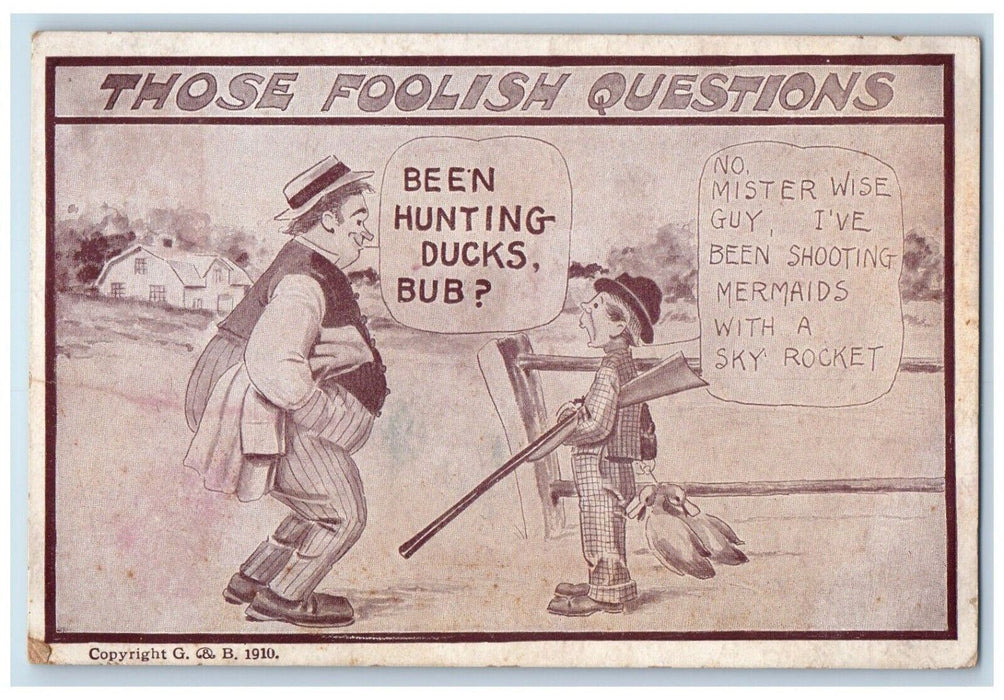 1910 Boy Duck Hunting Hand Cancel RFD Elwood Iowa IA Posted Antique Postcard