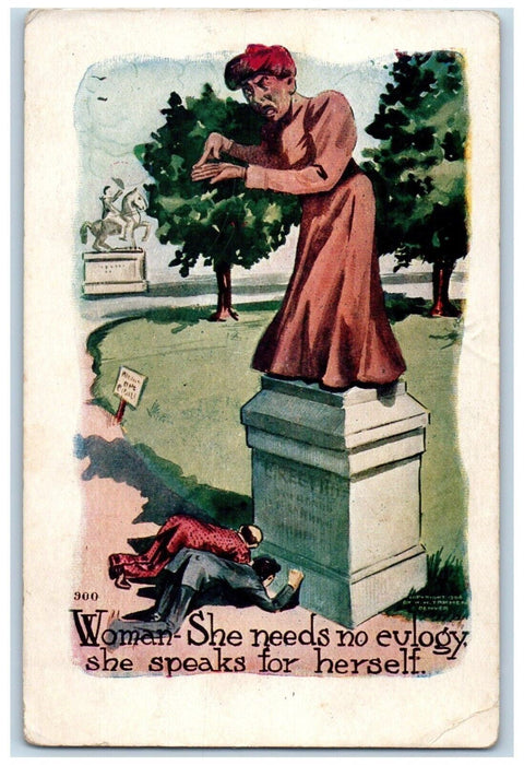 1911 Wife Complaining Statue Embossed Elwood Iowa IA Posted Antique Postcard