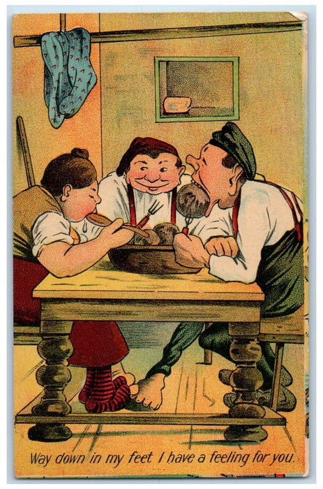 1908 Way Down In My Feet Playing Footsie Humor Linton Iowa IA Antique Postcard