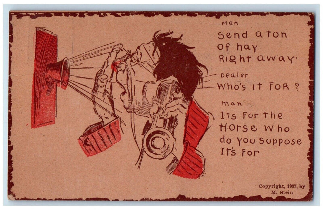 1908 Man Talking Telephone Stein Delmar Iowa IA Posted Antique Postcard