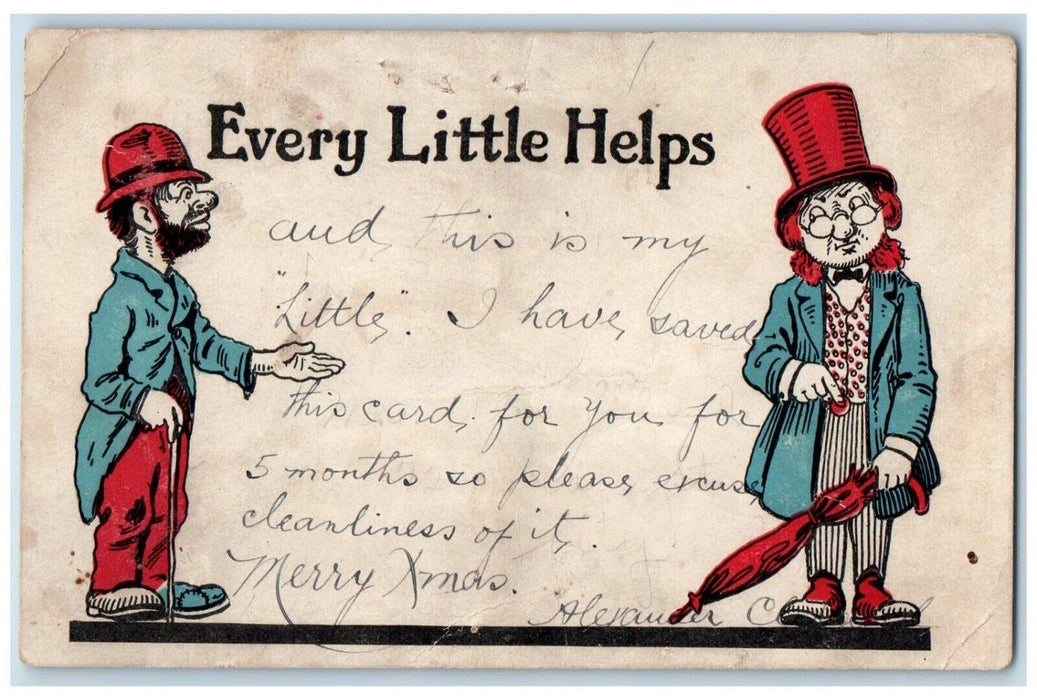 c1905 Man Bum Hobo Every Little Helps Prophetstown Iowa IA Antique Postcard