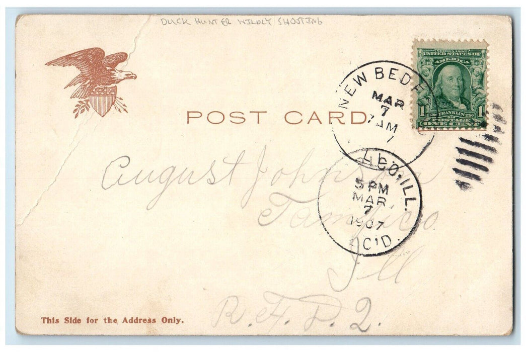 1907 Duck Hunting Wildly Shooting New Bedford Massachusetts MA Antique Postcard