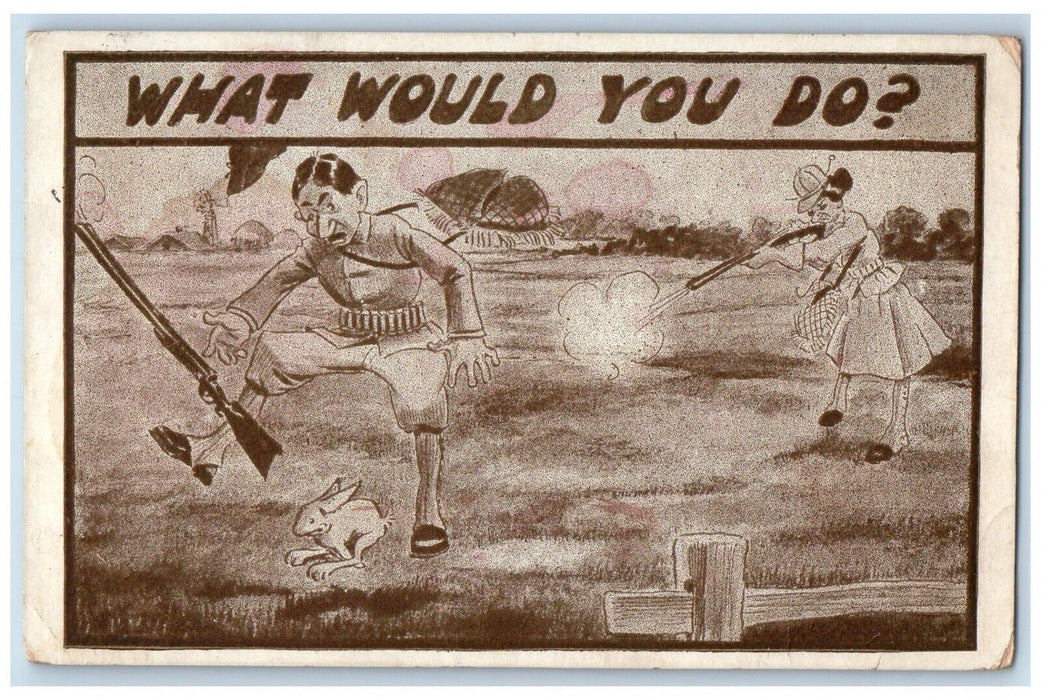 1912 Man Hunting Rabbits What Would You Do Farmington Illinois IL Postcard