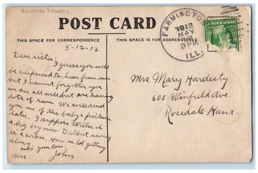 1912 Man Hunting Rabbits What Would You Do Farmington Illinois IL Postcard