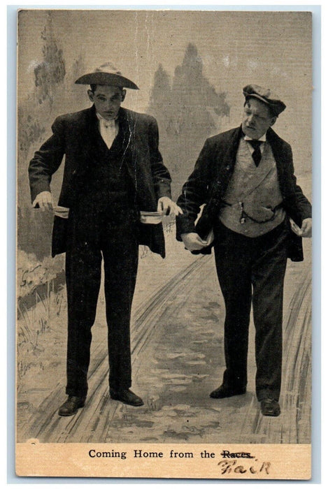 c1910's Horse Racing Men Coming From The Races Dakota Illinois IL Postcard