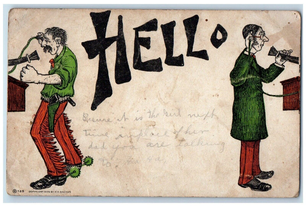 1907 Men Talking Telephone Cordova Illinois IL Posted Antique Postcard