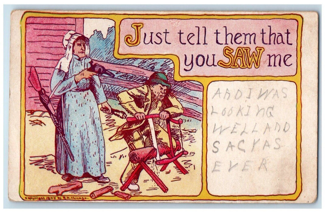 c1905 Wife Humor Murder Husband Just Tell Them That You Saw Me Antique Postcard