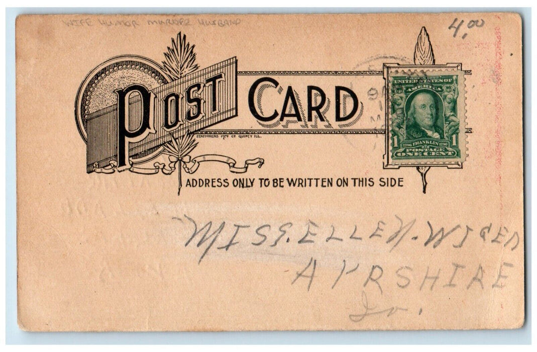 c1905 Wife Humor Murder Husband Just Tell Them That You Saw Me Antique Postcard