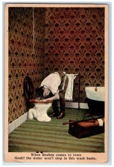 1908 Man Bathing On Toilet Humor Paris Missouri MO Bamforth Antique Postcard