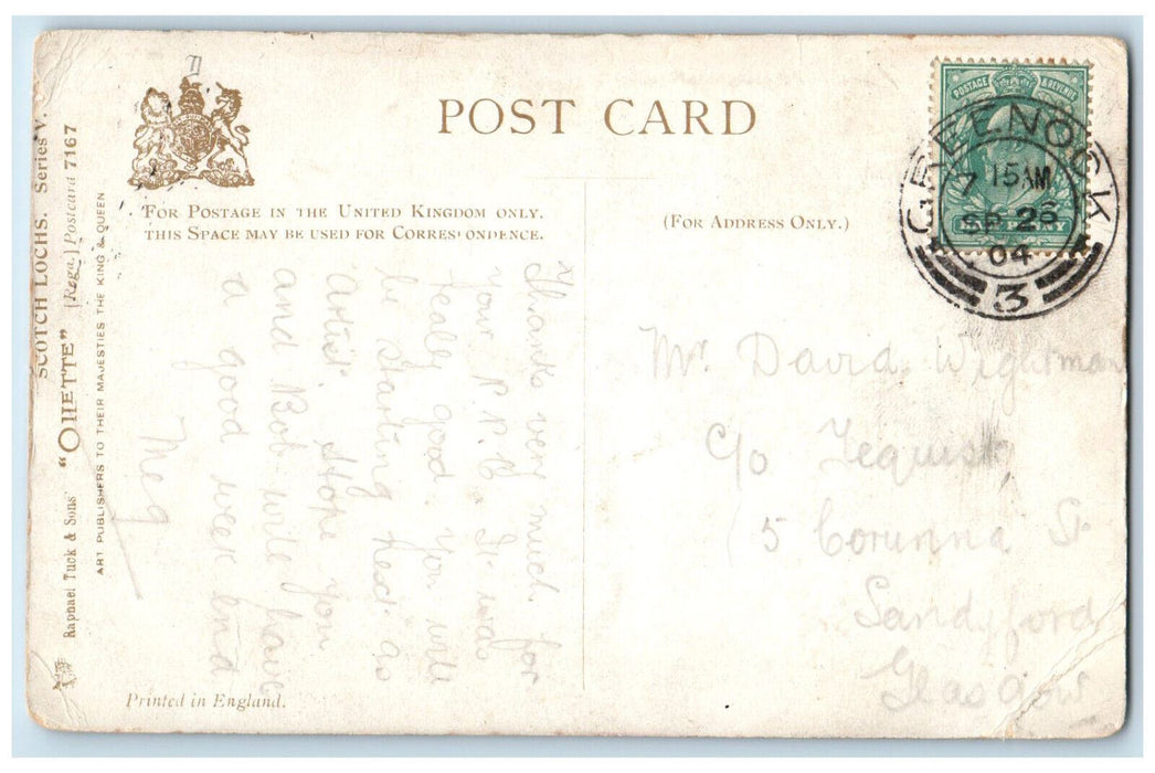 1904 Loch Dhu Scotch Lochs Oilette Tuck Art Posted Antique Postcard