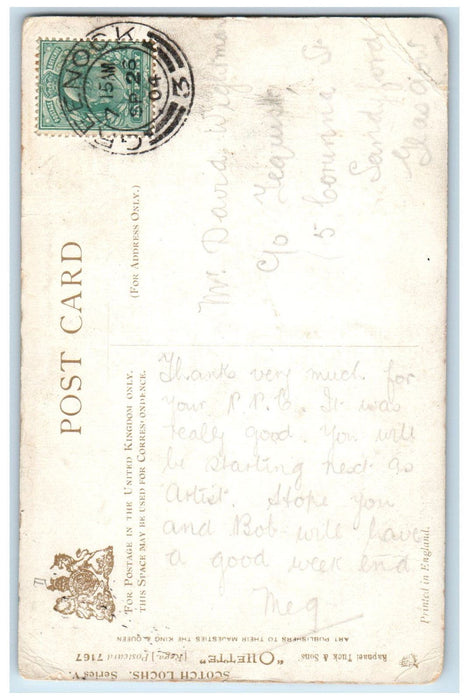 1904 Loch Dhu Scotch Lochs Oilette Tuck Art Posted Antique Postcard