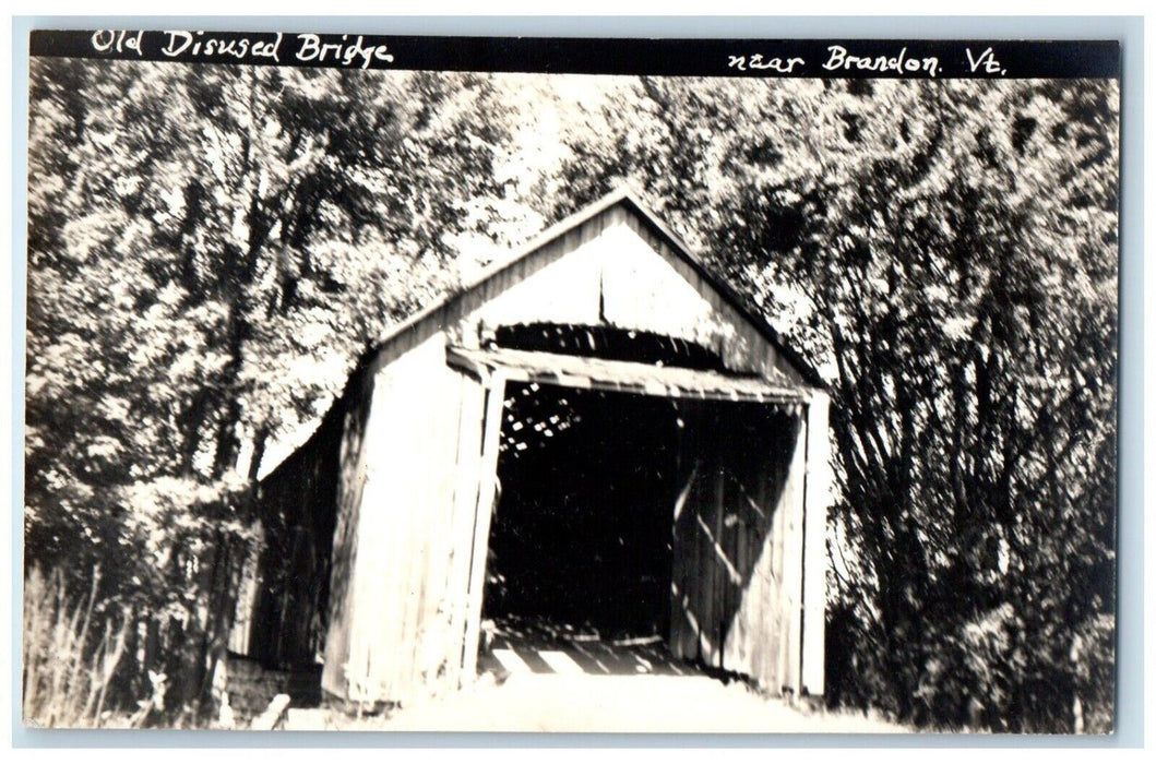 c1940's Old Disused Covered Bridge Near Brandon Vermont VT RPPC Photo Postcard