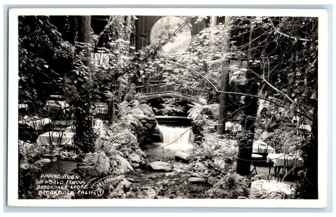 c1940's Brookdale CA, Dining Room Brookdale Lodge Waterfalls RPPC Photo Postcard