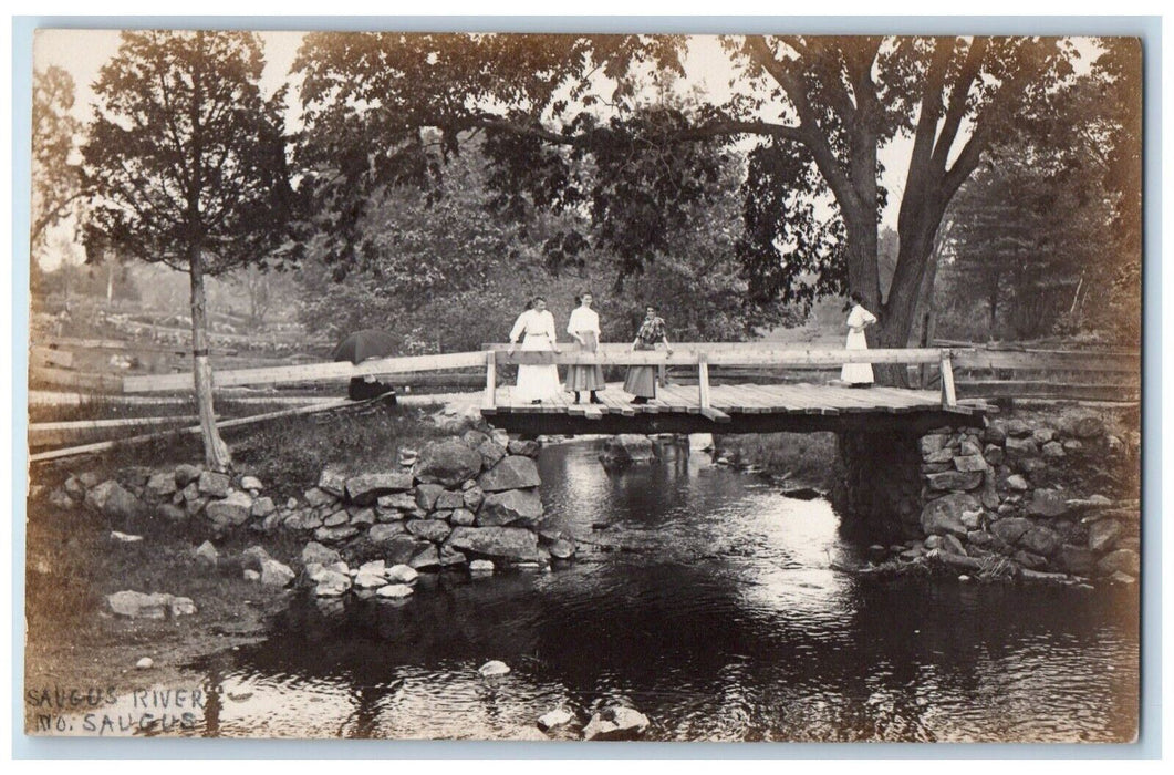 c1910's Saugus River Bridge Wakefield Massachusetts MA RPPC Photo Postcard