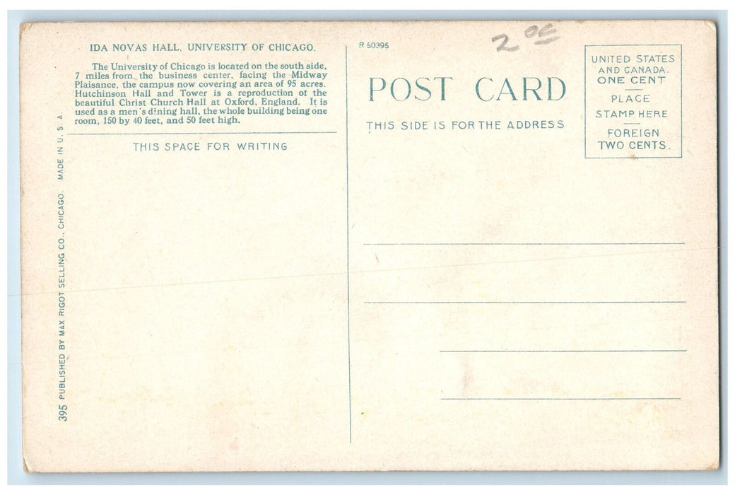 c1910s Ida Novas Hall Exterior Scene University Of Chicago Illinois IL Postcard