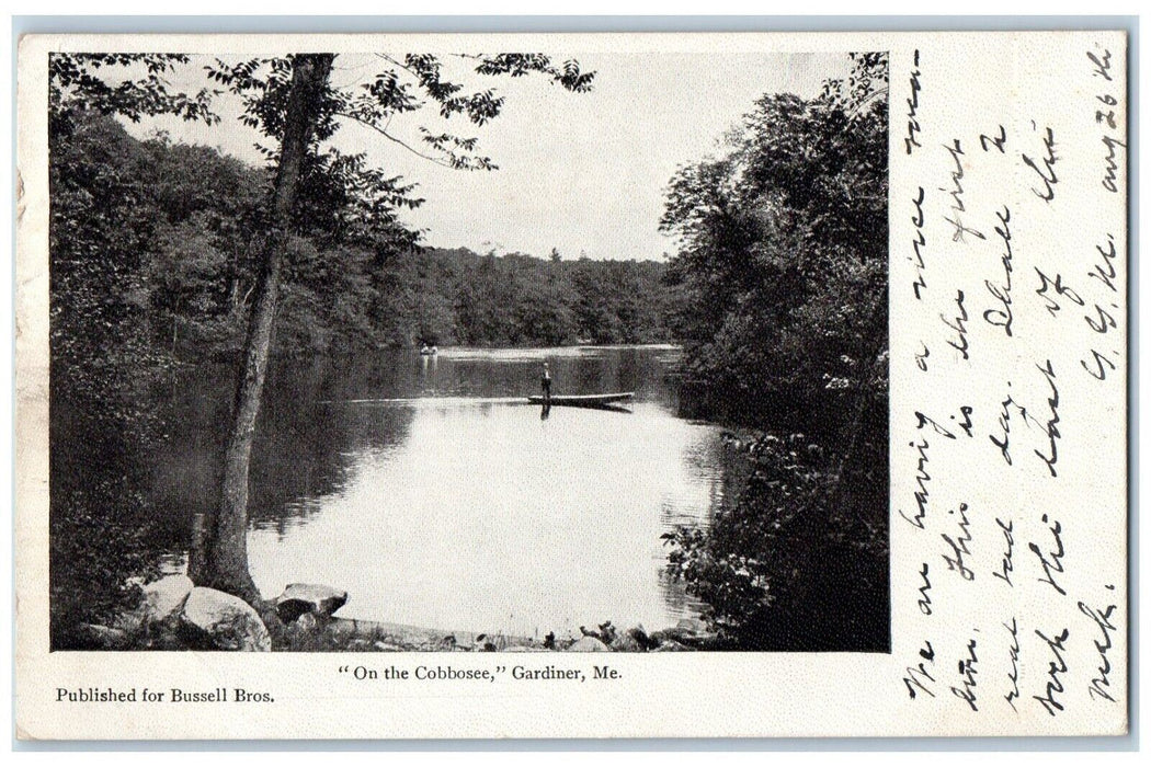 1908 On The Cobbosee Boat Fishing River Lake Gardiner Maine ME Vintage Postcard