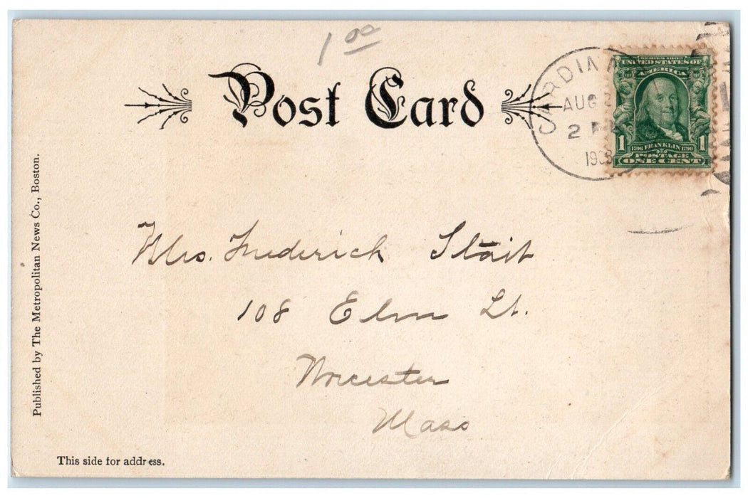 1908 On The Cobbosee Boat Fishing River Lake Gardiner Maine ME Vintage Postcard