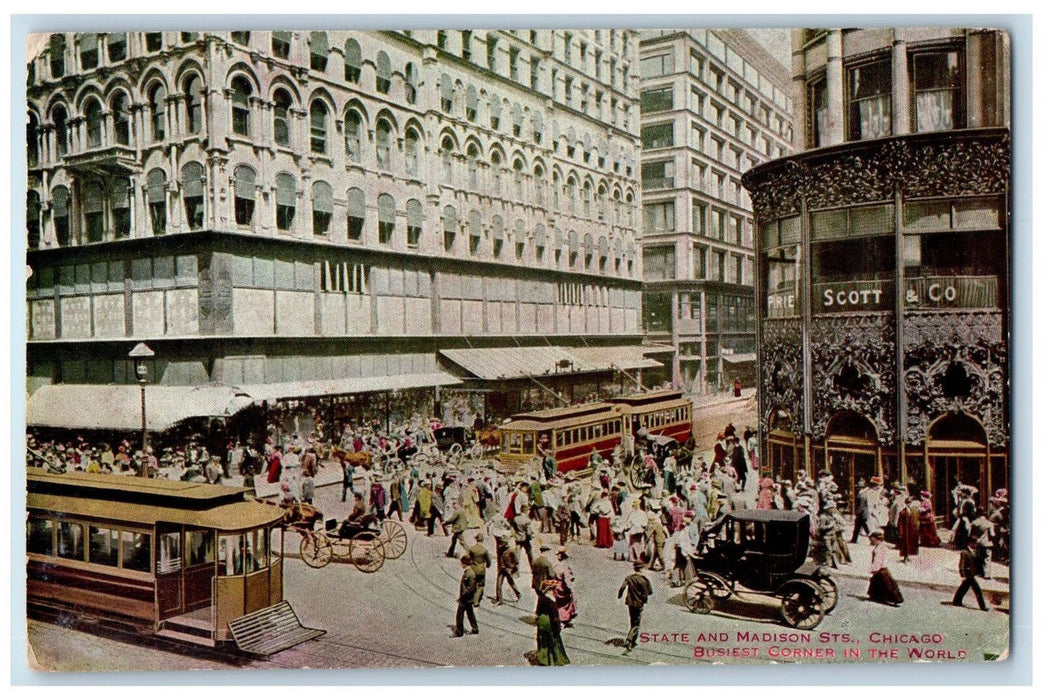 c1905s State And Madison Streets Busiest Corner In Chicago Illinois IL Postcard