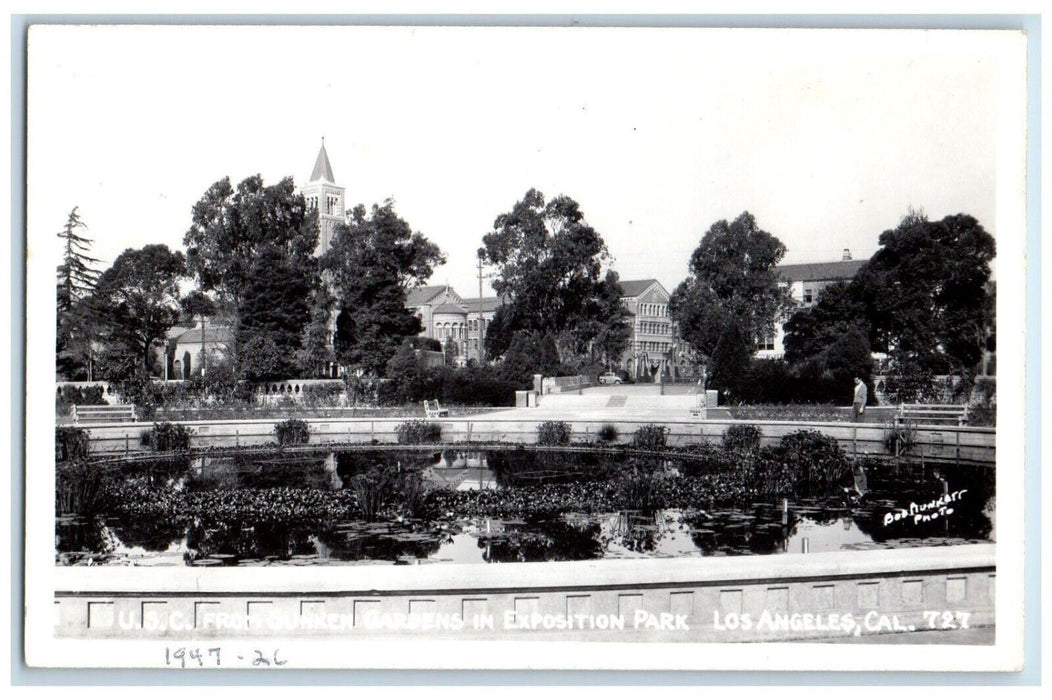 USC From Sunken Gardens Exposition Park Los Angeles CA RPPC Photo Postcard