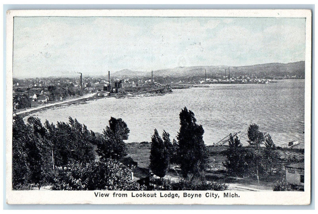 1926 View from Lookout Lodge Boyne City Michigan MI Vintage Postcard