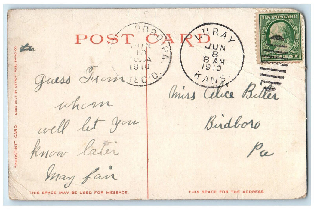 1910 Union Depot View Passengers Tower Clock Flag Denver Colorado CO Postcard