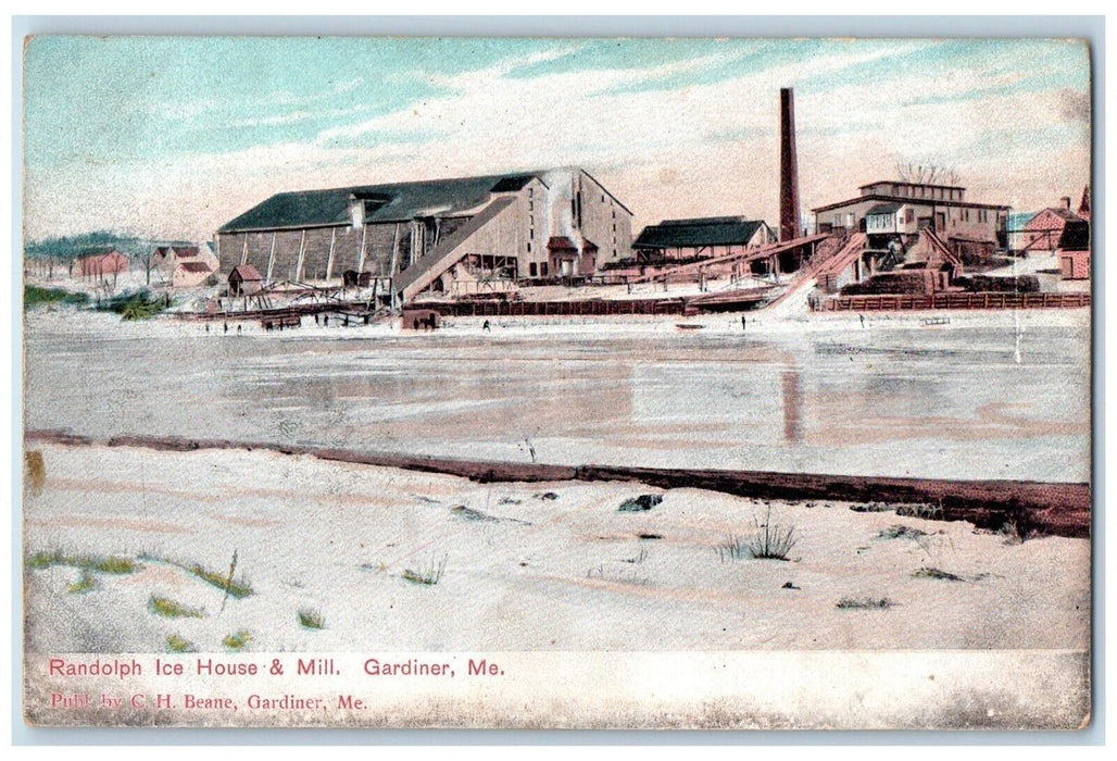 c1905 Randolph Ice House Mill Exterior Building Factory Gardiner Maine Postcard