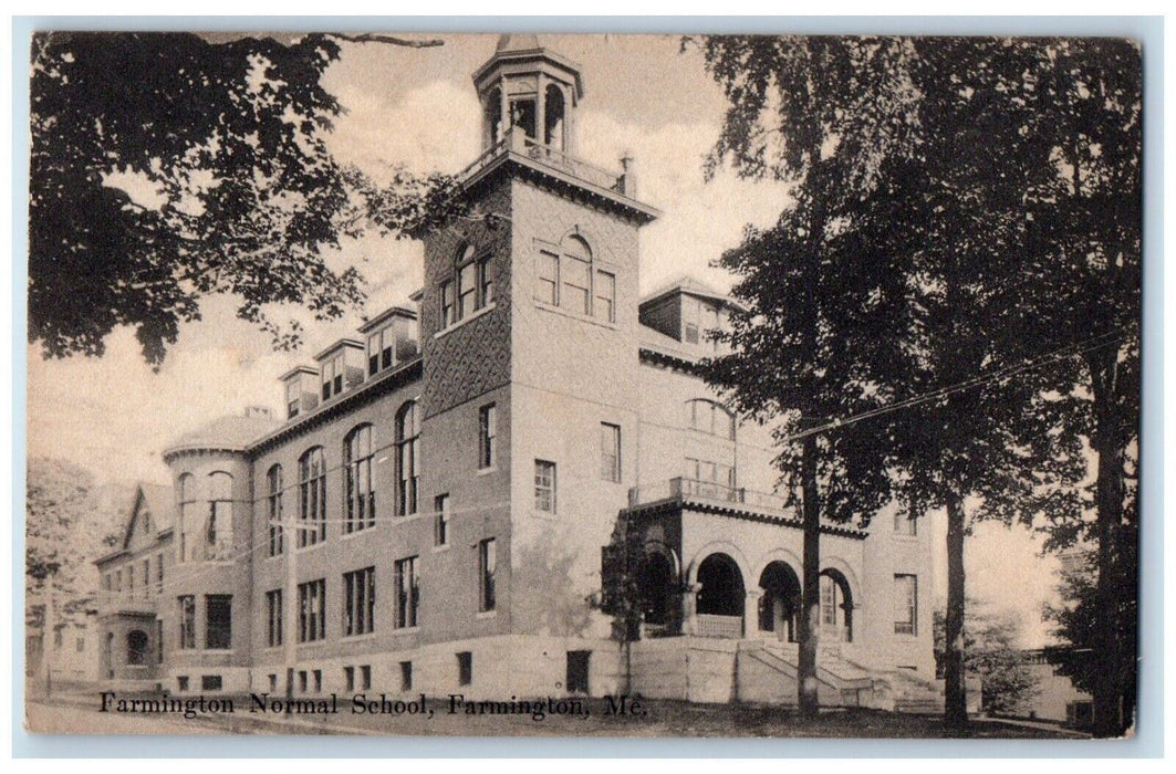 1915 Farmington Normal School Exterior Building Field Farmington Maine Postcard