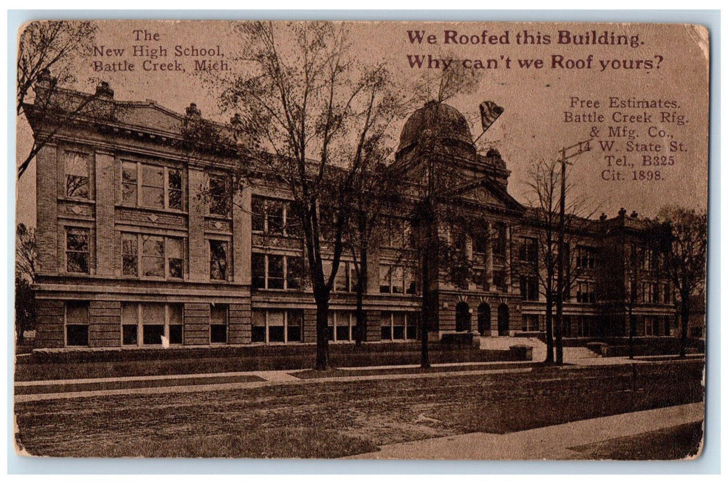 1912 The New High School Battle Creek Michigan MI Advertising Postcard